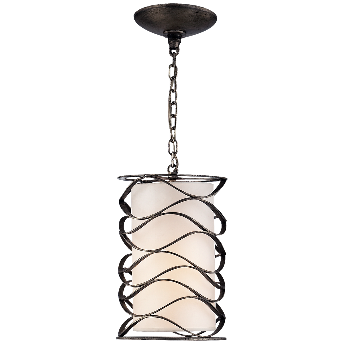 Visual Comfort Black Iron Pendant with Linen Shade City Lights Interiors