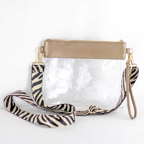 Clear Crossbody Purse with Tiger Stripe in Light Gold
