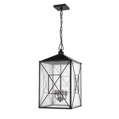 Black Outdoor Hanging Lantern with Seeded Glass  *LOCAL PICK UP ONLY*