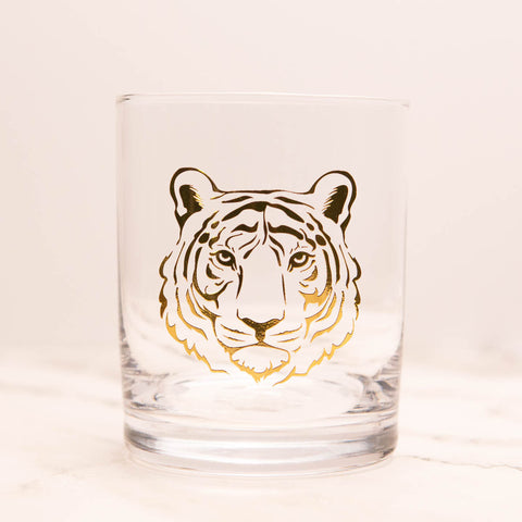 Embossed Gold Tiger Drinking Glass