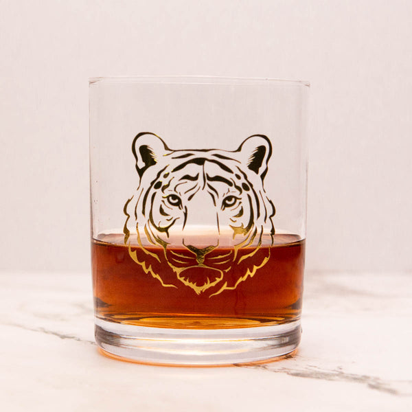 Embossed Gold Tiger Drinking Glass