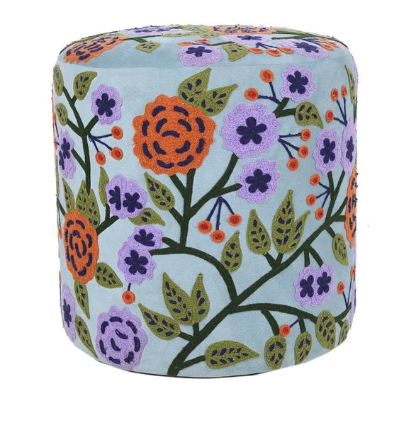 Embroidered Multi-colored velvet ottoman  ** LOCAL PICK UP ONLY **