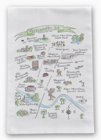 Greenville, SC Map Tea Towel