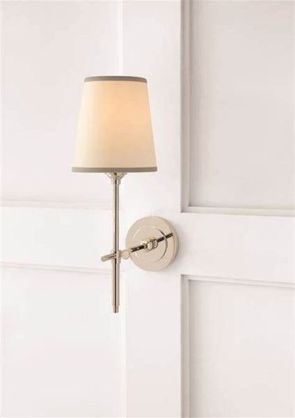 Bryant Sconce with Silver/Gray Trim Linen Shade, Visual Comfort