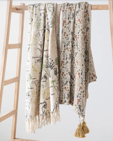 Floral Woven Throw with Tassels