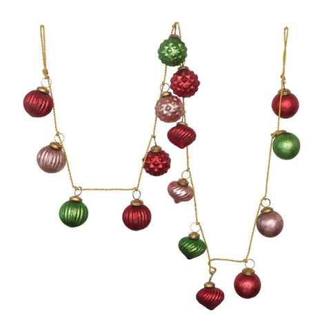 72" Red, Pink, Green Mercury Glass Ornament Garland