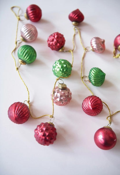 72" Red, Pink, Green Mercury Glass Ornament Garland