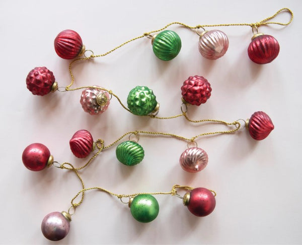 72" Red, Pink, Green Mercury Glass Ornament Garland