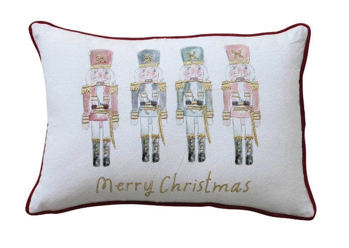 24” Nutcrackers Lumbar Pillow with Gold Embroidery & Velvet Back