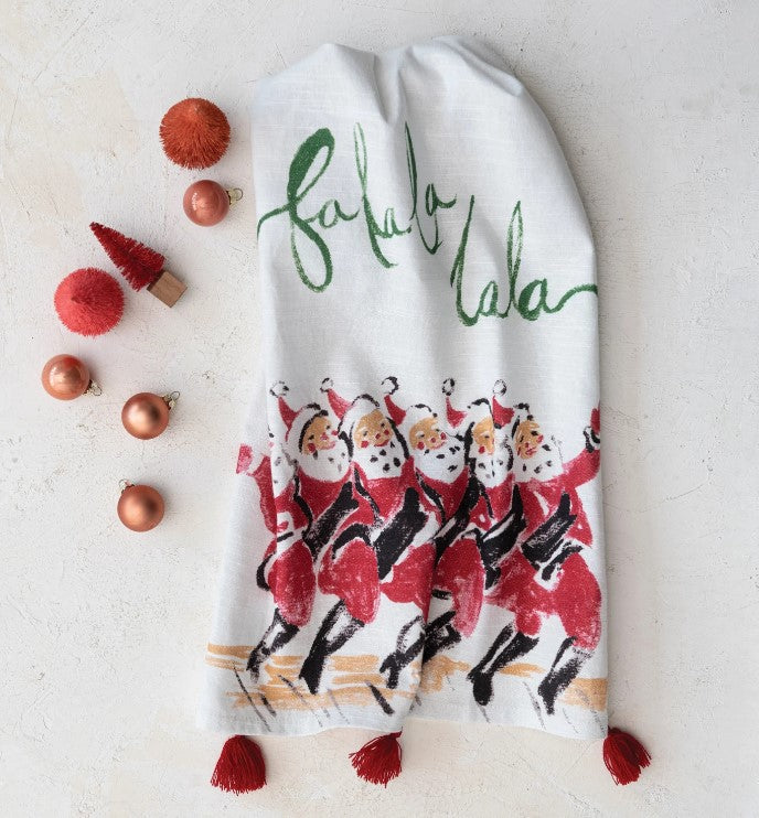 Dancing Santas Tea Towel