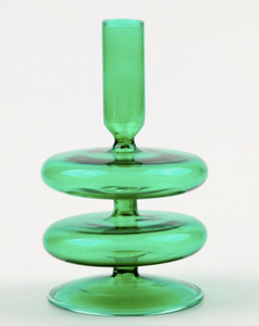 6" Green Glass Candle Holder