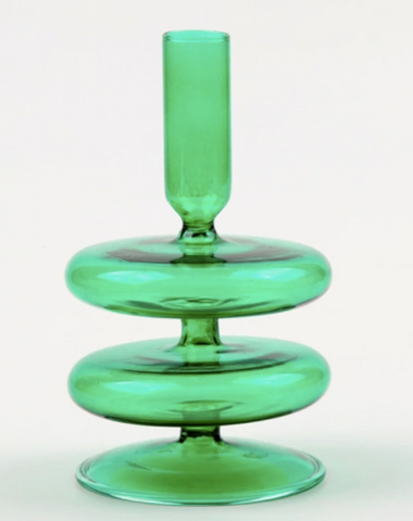 6" Green Glass Candle Holder