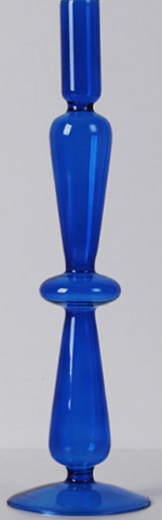 12" Blue Glass Candle Holder