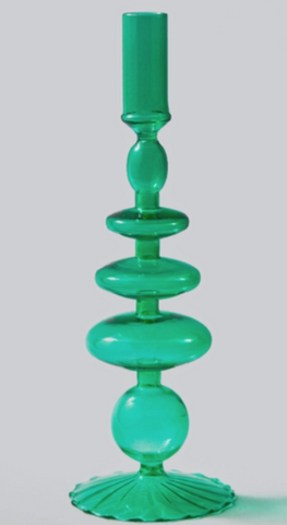 11" Green Glass Candle Holder