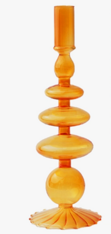 11" Orange Glass Candle Holder