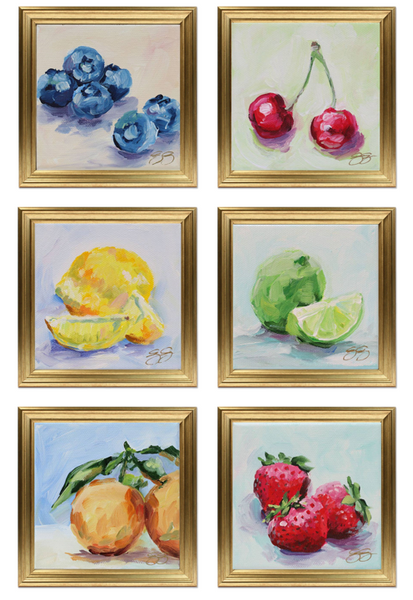 8" Fruit Print in Gold Frame, 6 Styles