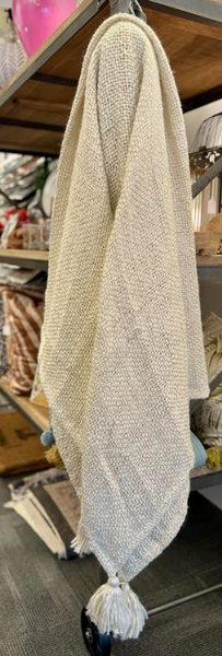 Handwoven Cream Throw Blanket with Tassels