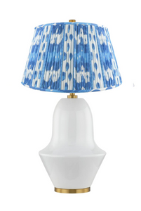 26" White Lamp with Blue and White Pleated Shade   *LOCAL PICK UP ONLY*