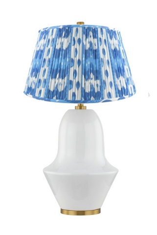 26" White Lamp with Blue and White Pleated Shade   *LOCAL PICK UP ONLY*