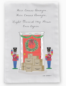 Here Comes Amazon Holiday Tea Towel