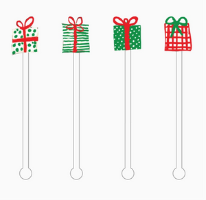 Christmas Presents Acrylic Stir Sticks, SET OF 4