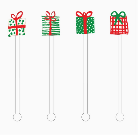 Christmas Presents Acrylic Stir Sticks, SET OF 4