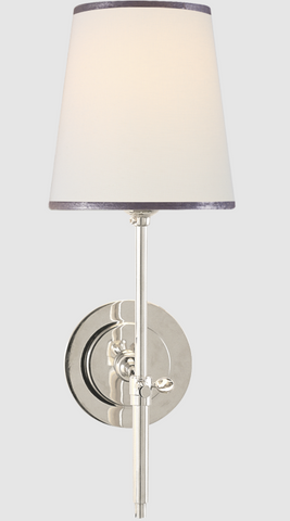 Bryant Sconce with Silver/Gray Trim Linen Shade, Visual Comfort