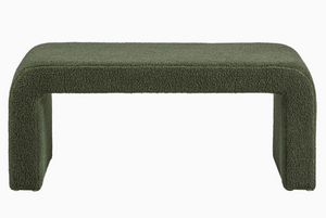 42"W Modern Boucle Waterfall Bench, Green   *LOCAL PICK UP ONLY*