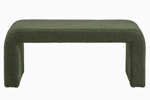42"W Modern Boucle Waterfall Bench, Green   *LOCAL PICK UP ONLY*