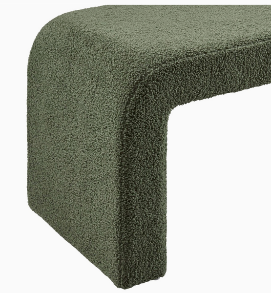 42"W Modern Boucle Waterfall Bench, Green   *LOCAL PICK UP ONLY*