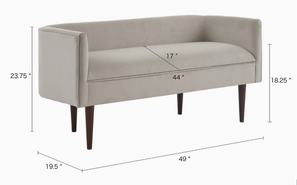 49" Cream Velvet Low Back Accent Bench  *LOCAL PICK UP ONLY*