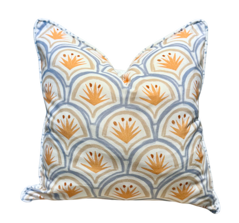 22" Orange and Blue Flower Throw Pillow
