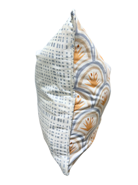 22" Orange and Blue Flower Throw Pillow