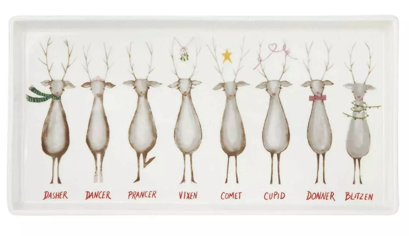 Stoneware Platter with Santa's Reindeer