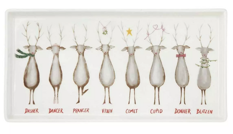 Stoneware Platter with Santa's Reindeer