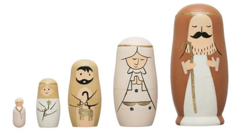 Wood Nativity Nesting Dolls, Multi Color, Set of 5