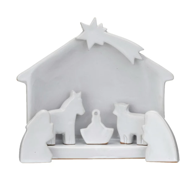 Stoneware Nativity, White, Set of 6