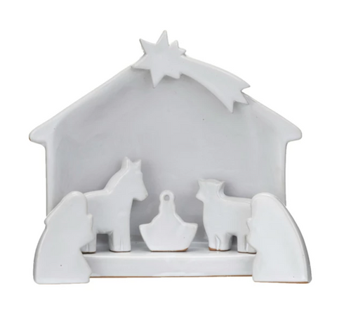 Stoneware Nativity, White, Set of 6