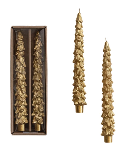 Gold Tree Shaped Taper Candles, Set of 2