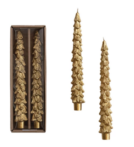 Gold Tree Shaped Taper Candles, Set of 2