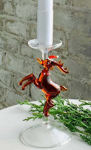 Reindeer Glass Deer Taper Candle Holder