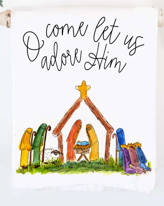 Nativity Adore Him Tea Towel