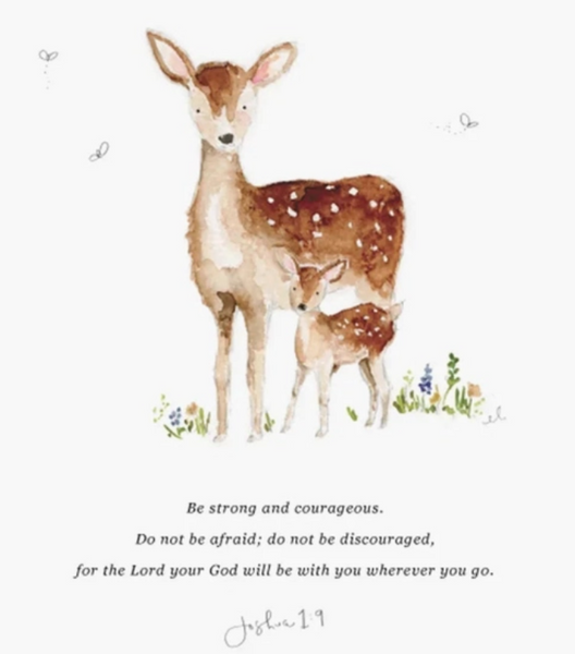 Joshua 1:9 Mama + Baby Deer Scripture Framed Art Print, Artist Emily Lex