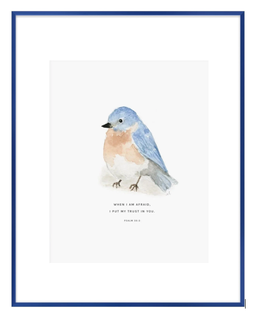 Bluebird With Scripture Psalm 56:3 Bluebird Scripture Framed Art Print, Artist Emily Lex – City ...