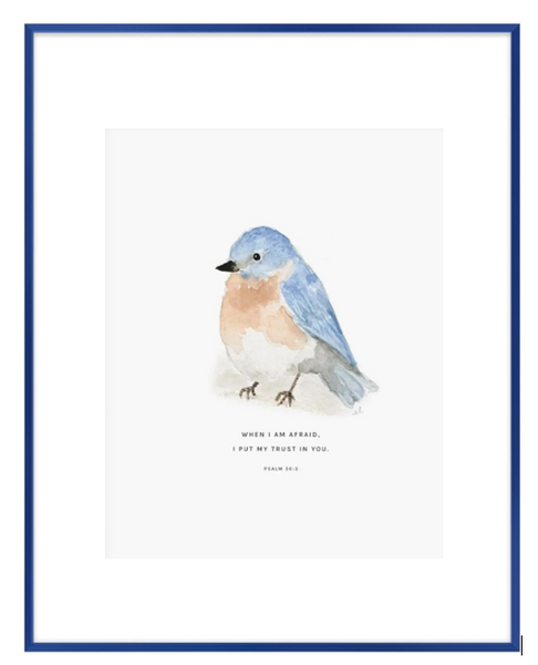 Psalm 56:3 Bluebird Scripture Framed Art Print, Artist Emily Lex