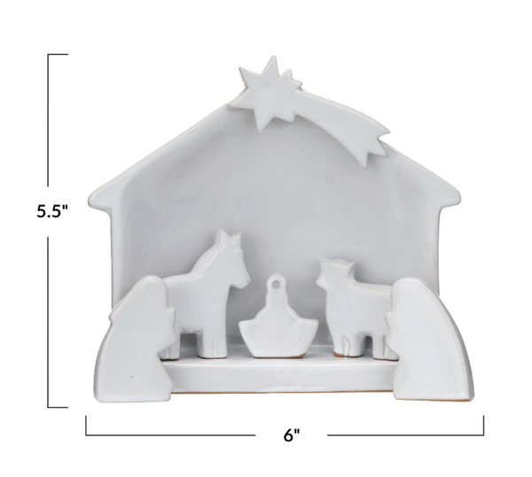 Stoneware Nativity, White, Set of 6