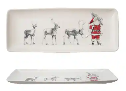 Serving Platter with Santa Leading Reindeer