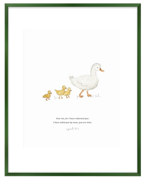 Isaiah 43:1 Mama + Baby Ducks Scripture Framed Art Print, 2 Frame Colors, Artist Emily Lex