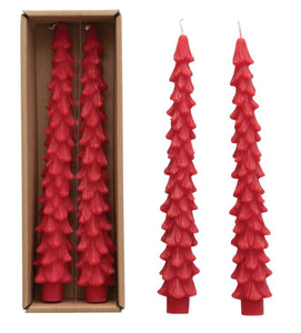 Unscented Tree Shaped Taper Candles, Set of 2 - Holly Red