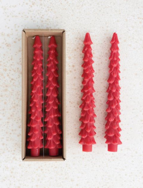 Unscented Tree Shaped Taper Candles, Set of 2 - Holly Red